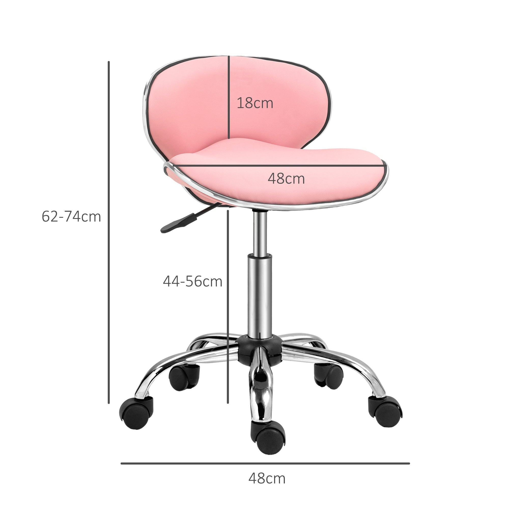 HOMCOM Adjustable Rolling Swivel Beauty Salon Chair, Stool for Spa, Pink