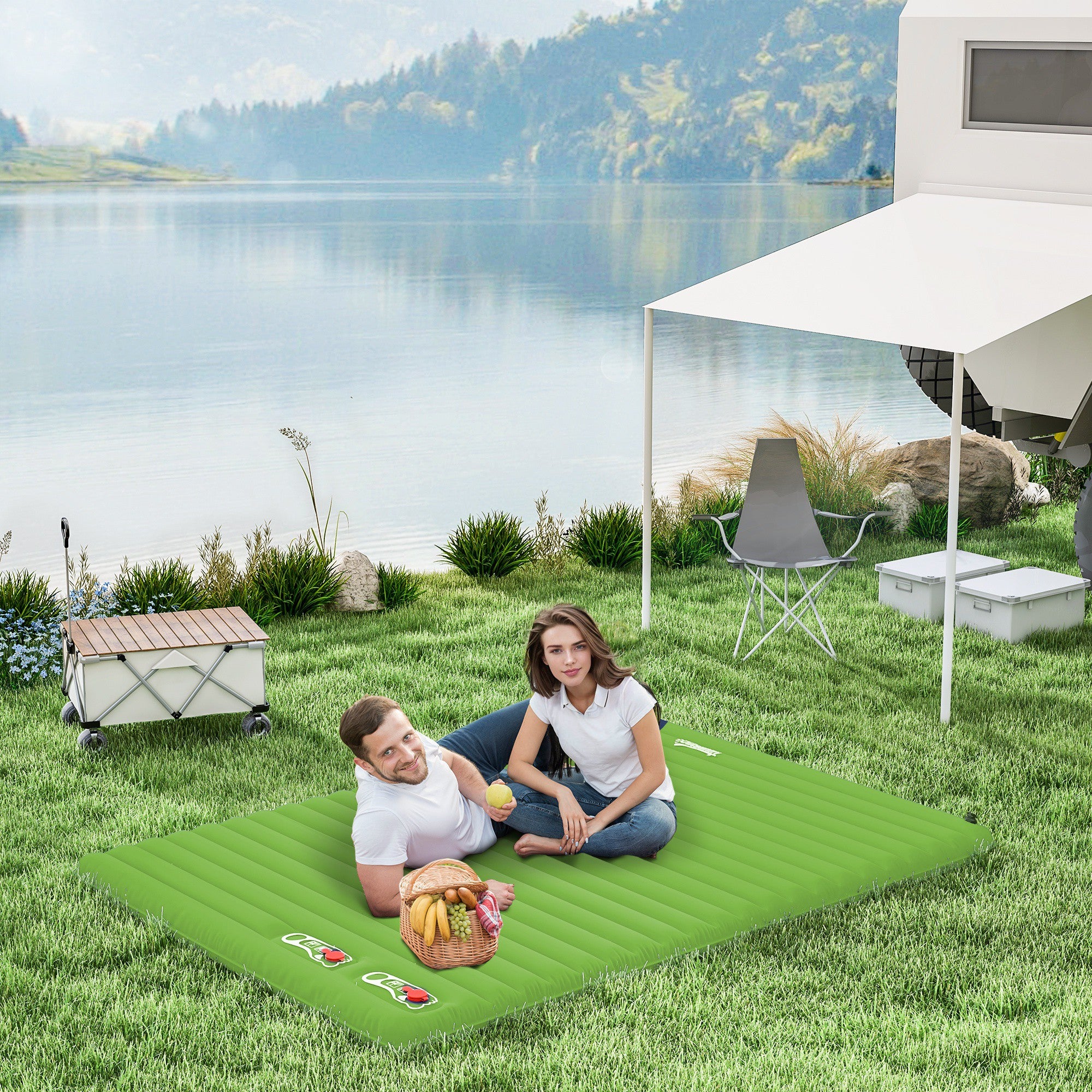 Outsunny 2 Person Camping Inflatable Mattress - Green