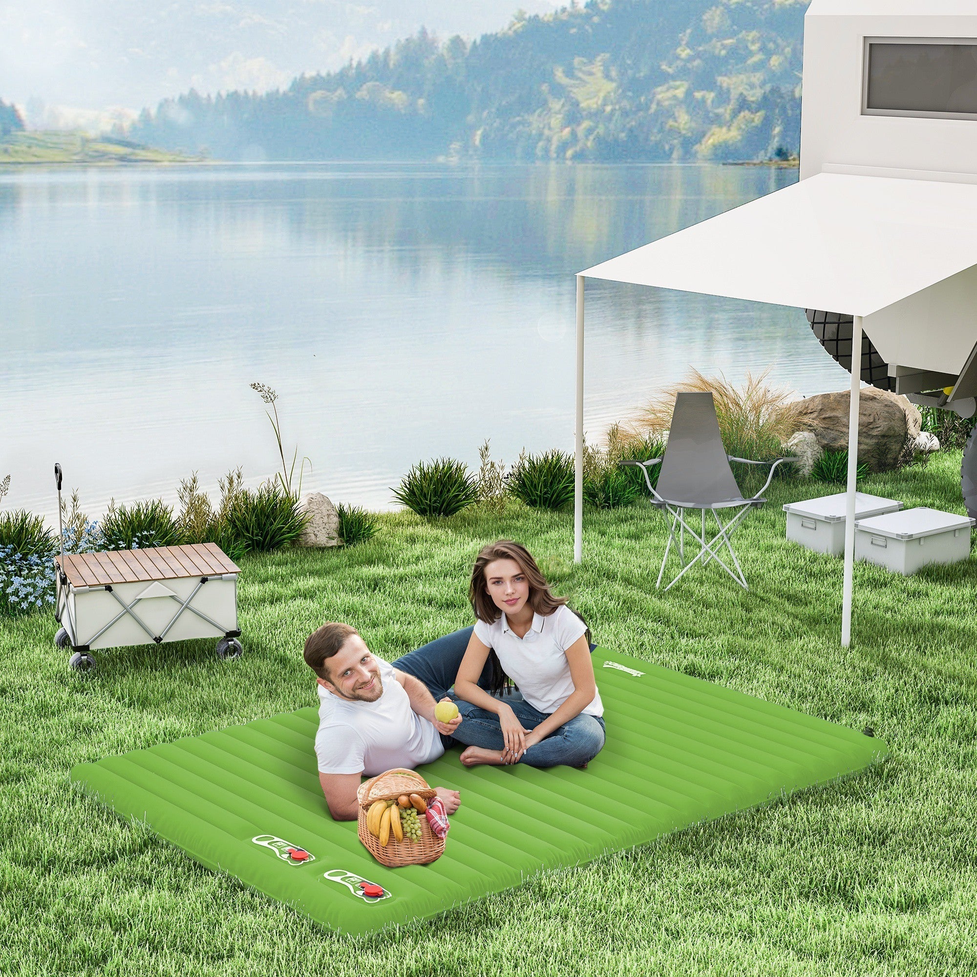 Outsunny 2 Person Camping Inflatable Mattress - Green
