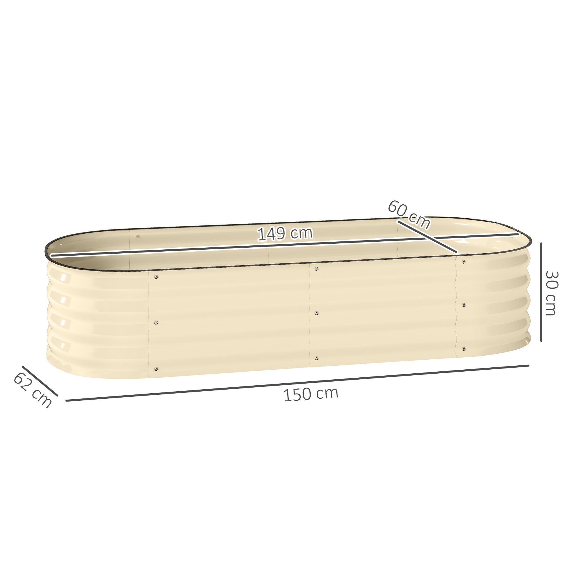 Outsunny Galvanised Raised Garden Bed, Metal Planter Box with Safety Edging, for Flowers, Herbs, Succulents, Cream White