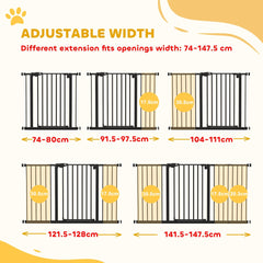 PawHut Adjustable Safety Gate w/ Three Extensions, Four Adjustable Screws, Black