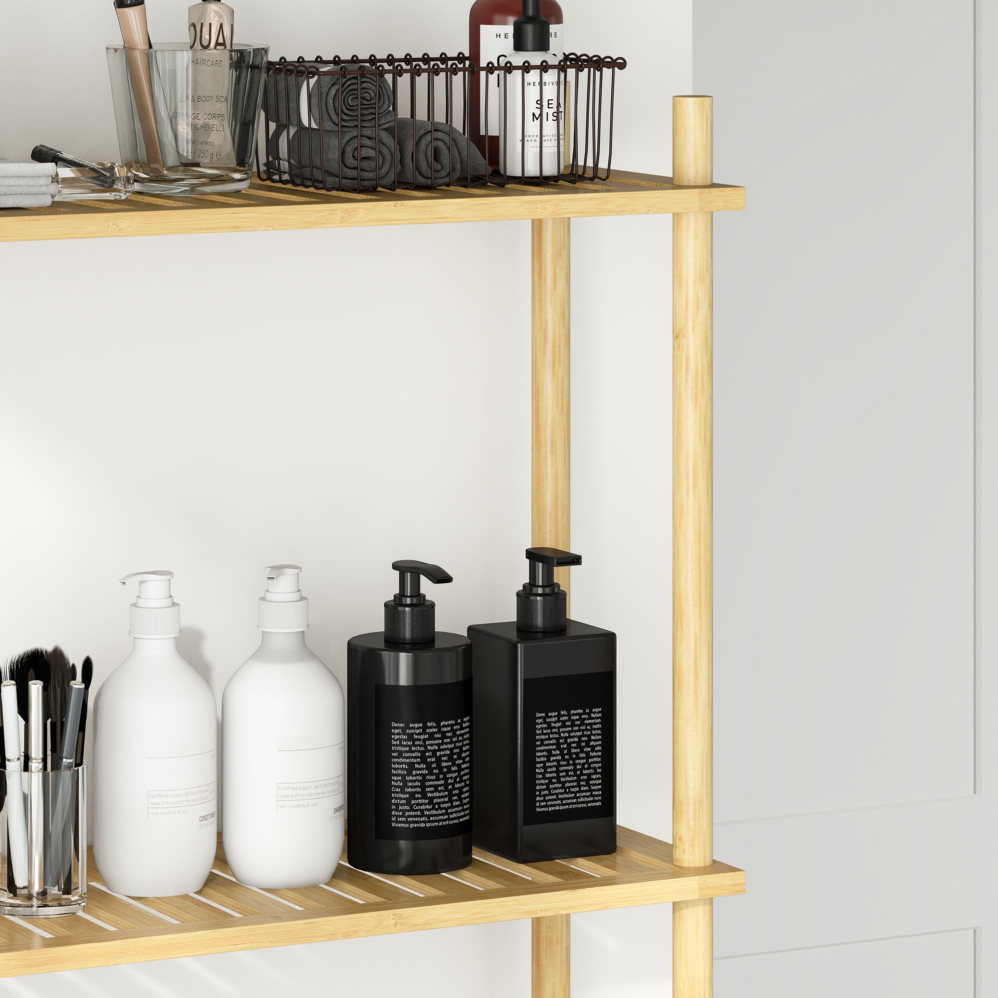 HOMCOM Bamboo Over Toilet Storage Unit with 3 Slatted Shelves, 3-Tier Freestanding Bathroom Shelf, Bathroom Space Saver, Natural Wood Finish