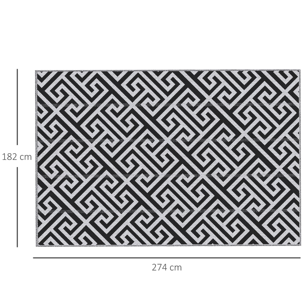 Outsunny 182 x 274 cm(6x9ft) Outdoor Rug Reversible Mat Plastic Straw Rug Portable RV Camping Mat for Garden Deck Picnic Indoor, Black & White