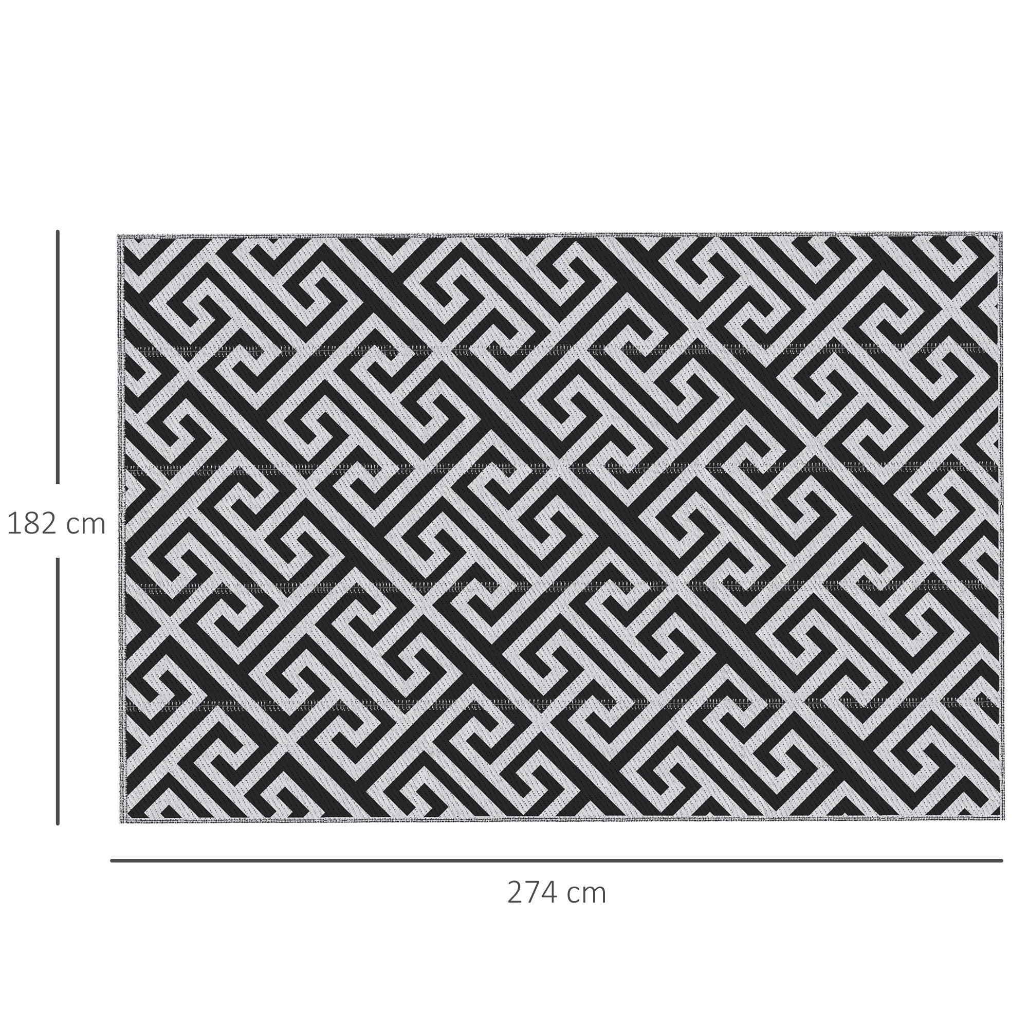 Outsunny 182 x 274 cm(6x9ft) Outdoor Rug Reversible Mat Plastic Straw Rug Portable RV Camping Mat for Garden Deck Picnic Indoor, Black & White