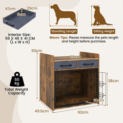 Indoor Dog Cage with 2 Fabric Drawers and Lockable Door-Rustic Brown