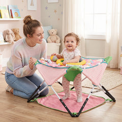 Indoor/Outdoor Infant Activity Center with Interactive Toys and 3 Adjustable Heights for 6+ Months-Pink
