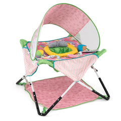 Indoor/Outdoor Infant Activity Center with Interactive Toys and 3 Adjustable Heights for 6+ Months-Pink