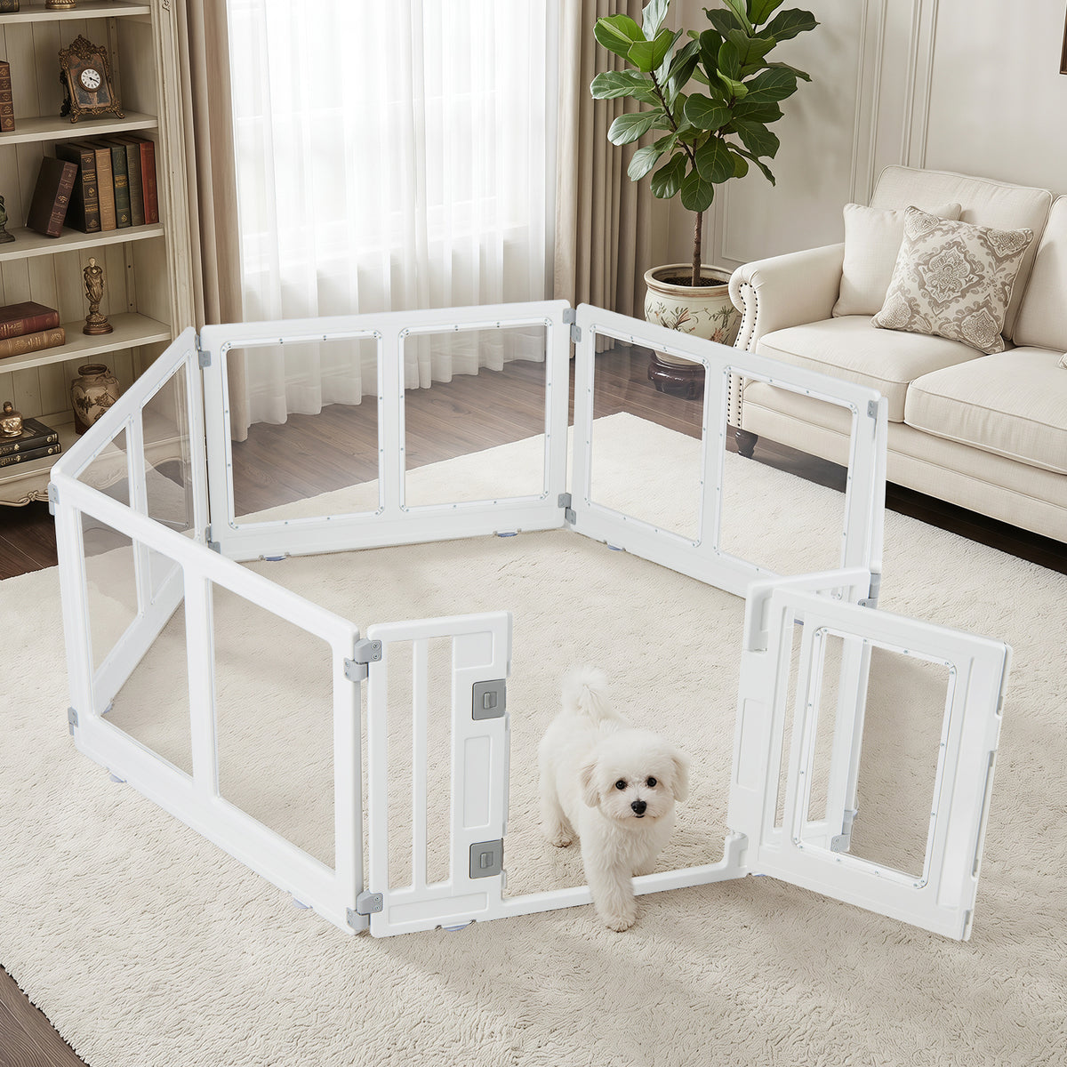 Indoor Outdoor Transparent Puppy Play Pen Pet Fence for Small to Medium Dogs-6 Panels