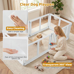 Indoor Outdoor Transparent Puppy Play Pen Pet Fence for Small to Medium Dogs-6 Panels