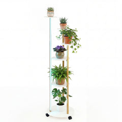 Indoor Plant Stand 6-Tier Corner Shelf with Locking Wheels-White