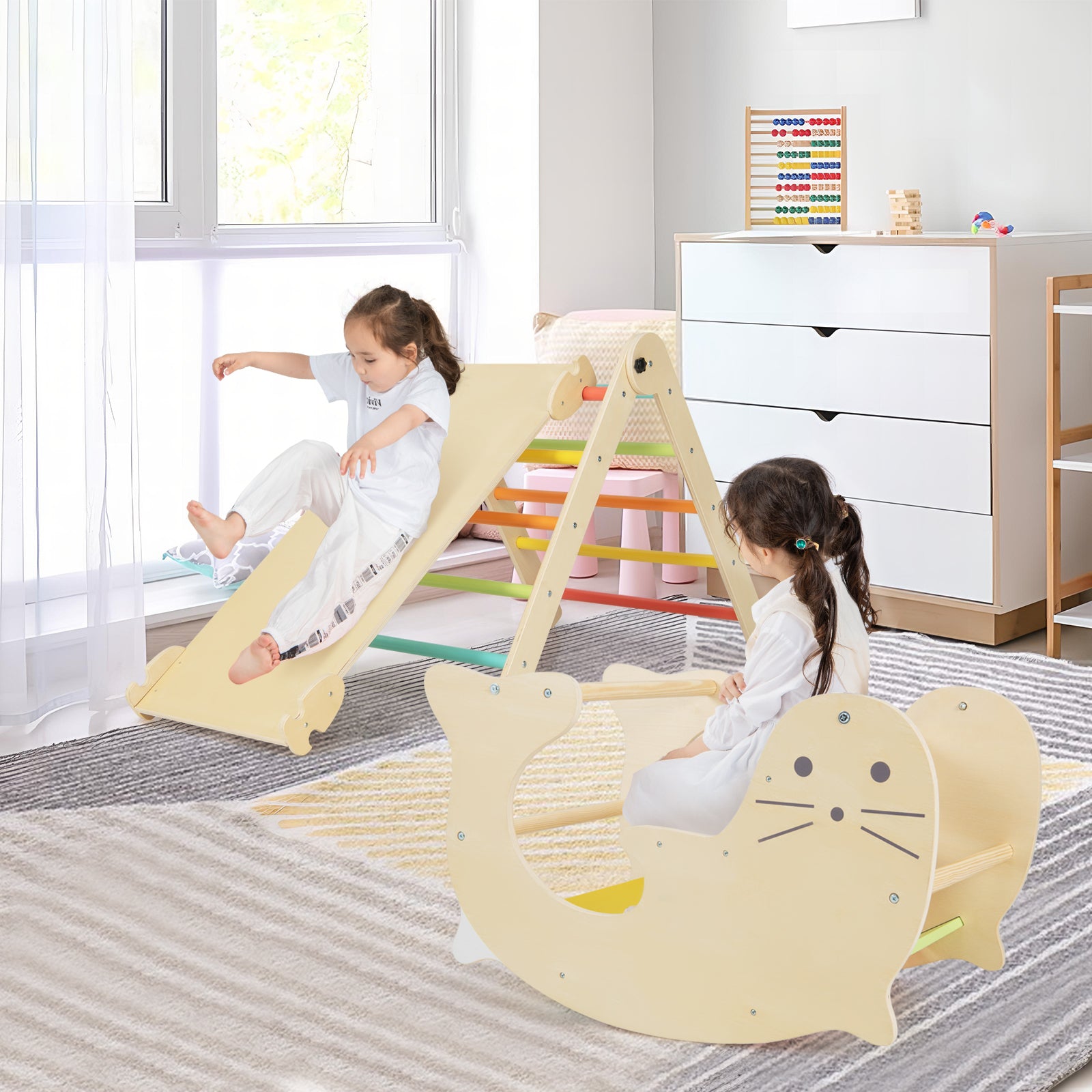 7-in-1 Indoor Wooden Foldable Climbing Toys for Toddlers-Multicolor