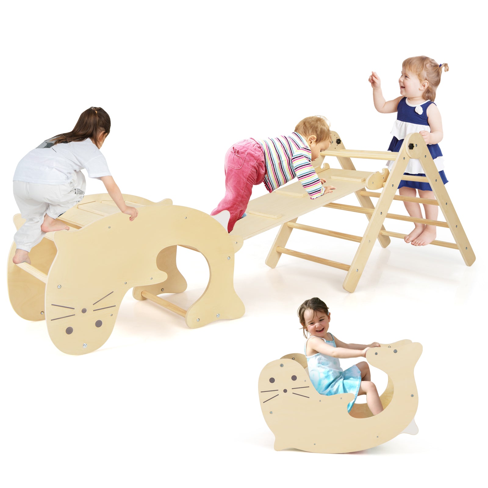 7-in-1 Indoor Wooden Foldable Climbing Toys for Toddlers-Natural