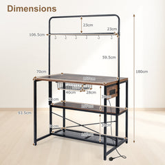 Industrial Bakers Rack Storage Island with Pull-out Basket and 6 Hooks for Home-Black