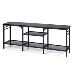 Industrial Entertainment TV Stand for 65" TVs with Metal Mesh Shelves and 4 Hanging Hooks-Black