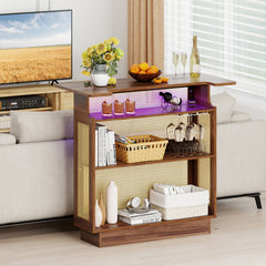 Industrial Home Bar Unit with RGB LED Light and App Control for Kitchen Living Room-Brown