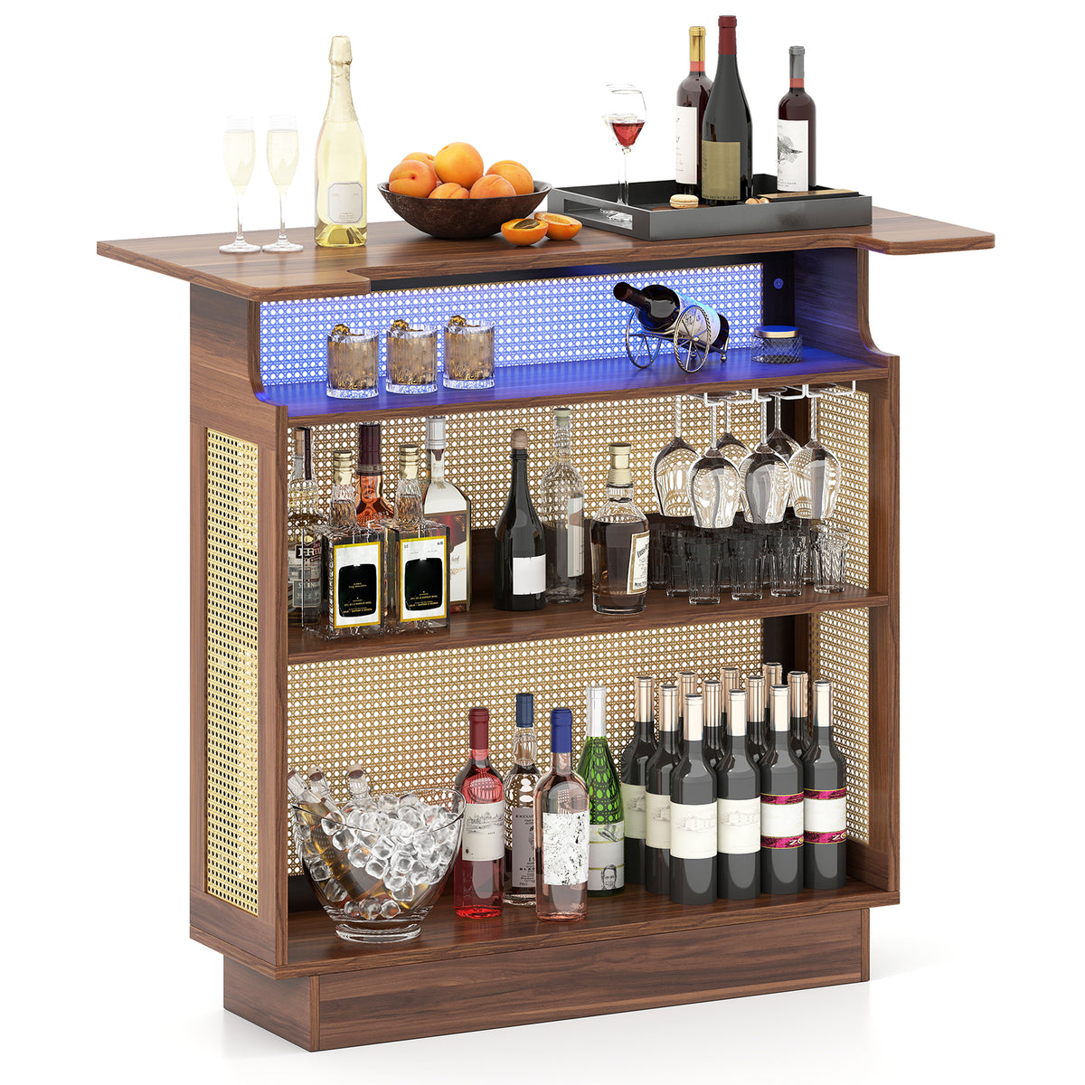 Industrial Home Bar Unit with RGB LED Light and App Control for Kitchen Living Room-Brown