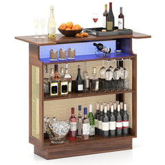 Industrial Home Bar Unit with RGB LED Light and App Control for Kitchen Living Room-Brown