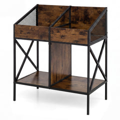 Industrial Magazine Books Record Holder with Metal Frame and Anti-tip Kits Holds up to 250 Albums-Rustic Brown