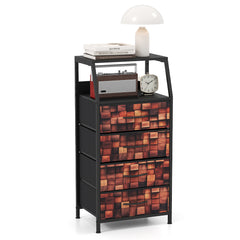 Industrial Nightstand Tall Dresser with 4 Fabric Drawers-Brown