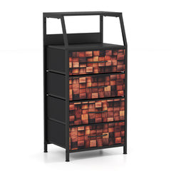 Industrial Nightstand Tall Dresser with 4 Fabric Drawers-Brown