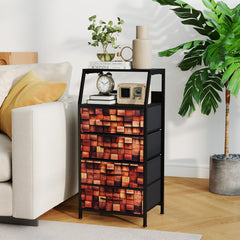 Industrial Nightstand Tall Dresser with 4 Fabric Drawers-Brown