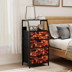 Industrial Nightstand Tall Dresser with 4 Fabric Drawers-Brown