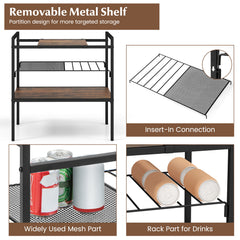 Sofa Side Table with Removable Panel and Mesh Shelf-Rustic Brown