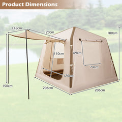 Inflatable Camping Tent for 2-4 Person with Pump and Carry Bag Easy Setup-Khaki