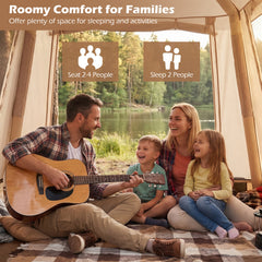 Inflatable Camping Tent for 2-4 Person with Pump and Carry Bag Easy Setup-Khaki