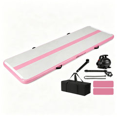 Inflatable Gymnastic Mat Portable Tumbling Mat with Electric Air Pump-Pink