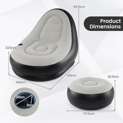 Inflatable Lounge Sofa with Ottoman and Flocked Surface-Grey