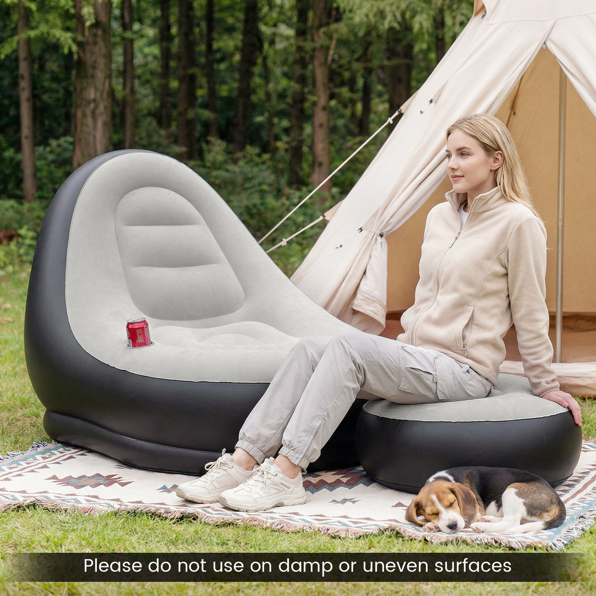 Inflatable Lounge Sofa with Ottoman and Flocked Surface-Grey