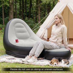 Inflatable Lounge Sofa with Ottoman and Flocked Surface-Grey
