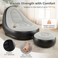Inflatable Lounge Sofa with Ottoman and Flocked Surface-Grey