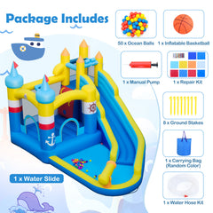 Inflatable Water Slide Kids Water Park with Splash Pool Water Cannon (Without Blower)
