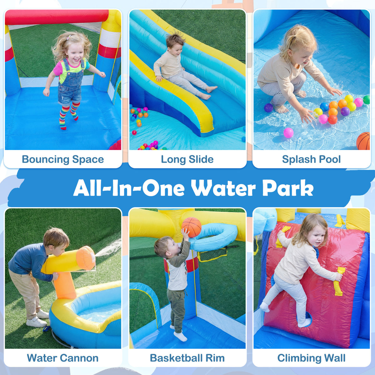 Inflatable Water Slide Kids Water Park with Splash Pool Water Cannon (Without Blower)