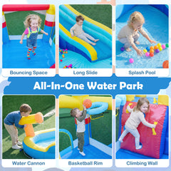 Inflatable Water Slide Kids Water Park with Splash Pool Water Cannon (Without Blower)