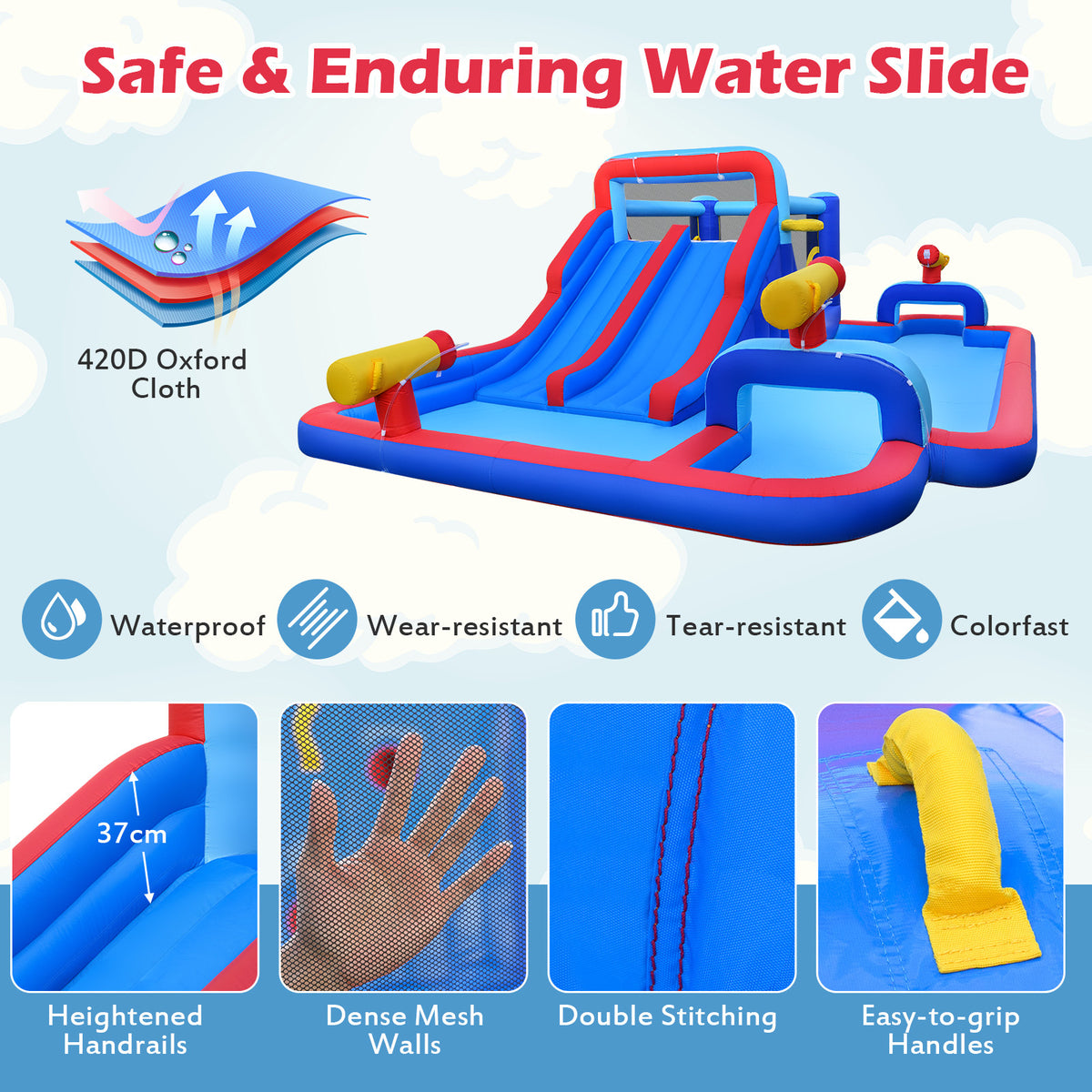 Inflatable Water Slide Park with Double Slides(without Blower)
