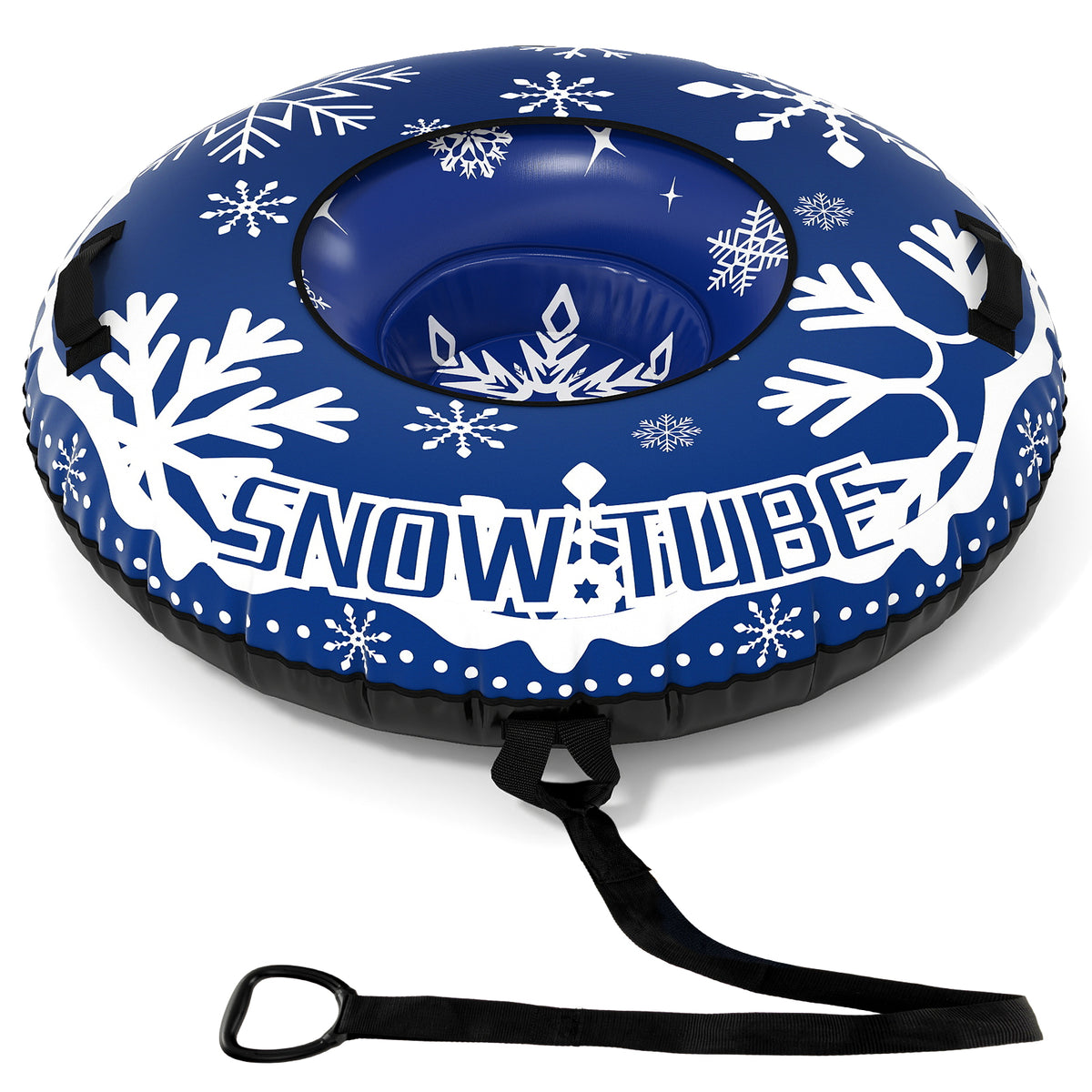 Inflatable Snow Tube Heavy-duty Snow Sledding Tube with Detachable Tow Strap-Blue