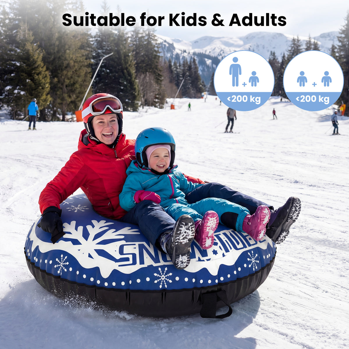 Inflatable Snow Tube Heavy-duty Snow Sledding Tube with Detachable Tow Strap-Blue