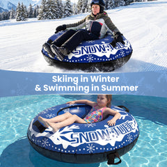 Inflatable Snow Tube Heavy-duty Snow Sledding Tube with Detachable Tow Strap-Blue
