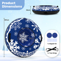 Inflatable Snow Tube Heavy-duty Snow Sledding Tube with Detachable Tow Strap-Blue