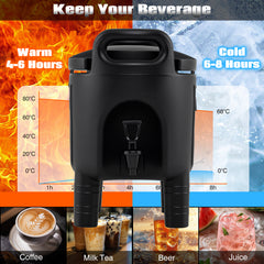 Insulated Beverage Dispenser with Handles and Two-Stage Faucet-Black