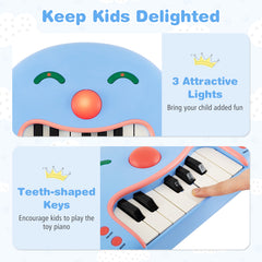 13-Key Kids Piano Keyboard Interactive Toy Digital Piano with Smiling Face-Blue
