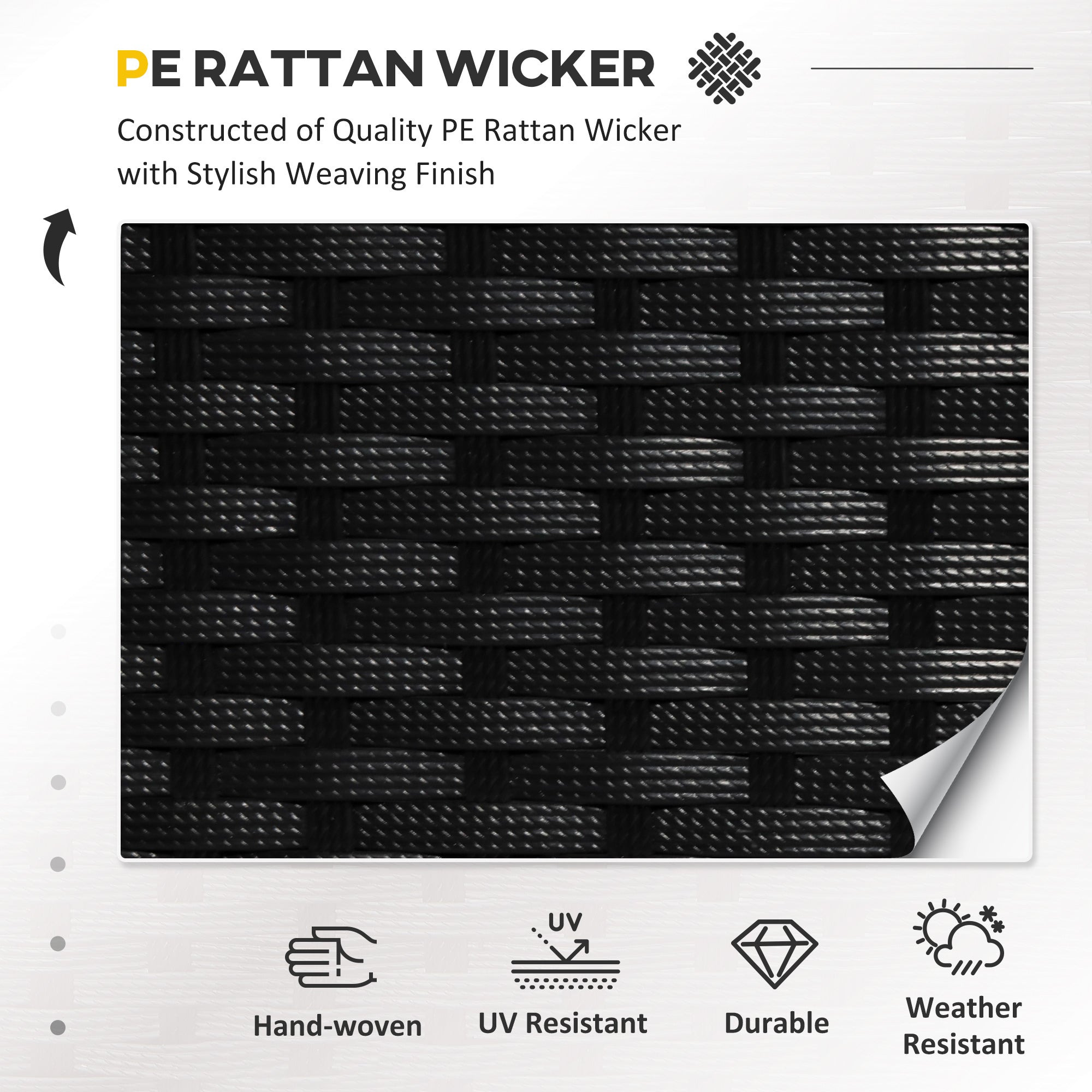 Outsunny 4 Pieces Rattan Garden Furniture Set, 4 Seater Garden Sofa Set with Loveseat, Armchairs and Glass Top Table, Wicker Conservatory Furniture with Cushions for Patio, Balcony, Black