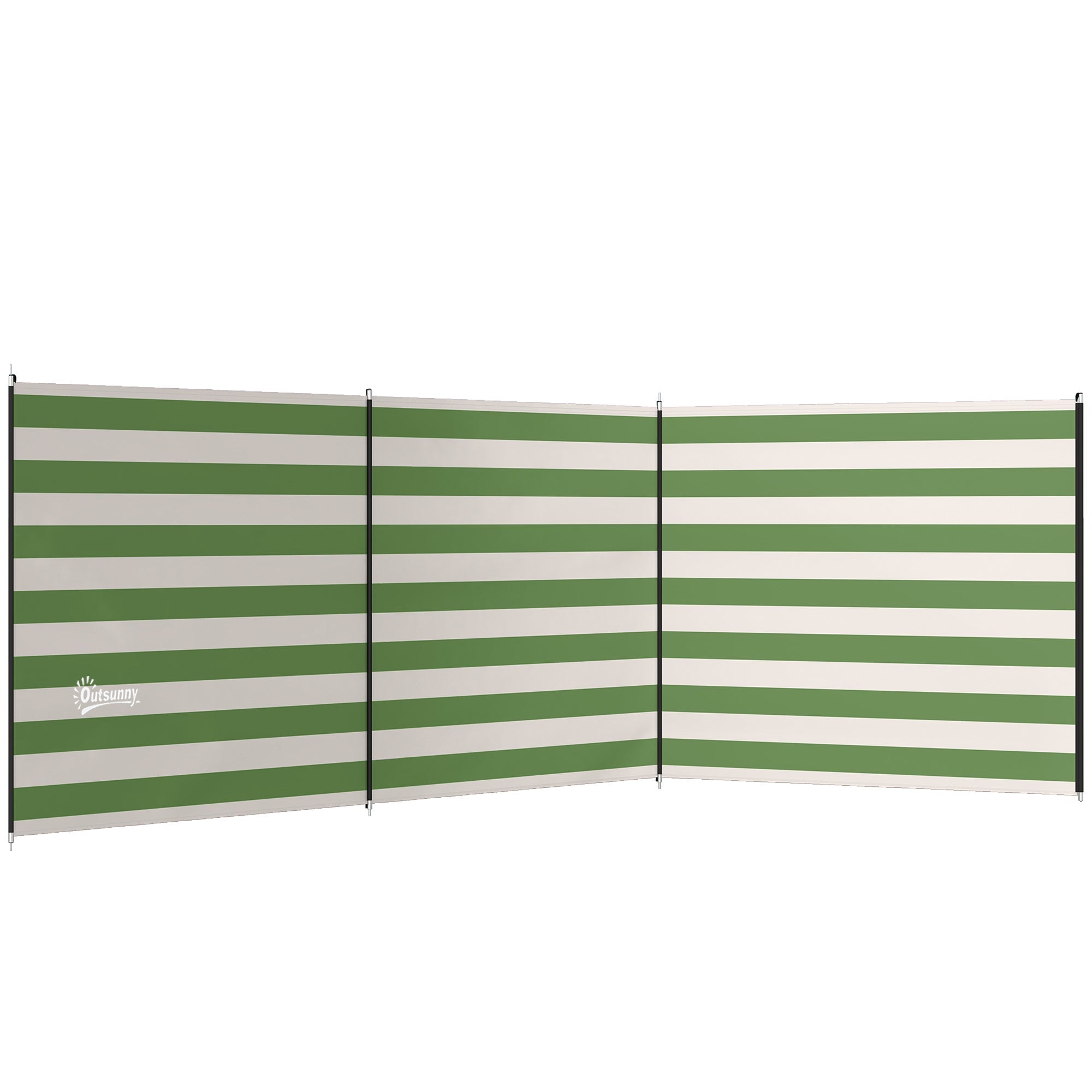 Outsunny 4 Pole Camping Windbreaks, Beach Wind Shield Shelter with Carry Bag and Steel Poles, 540cm x 150cm, Army Green