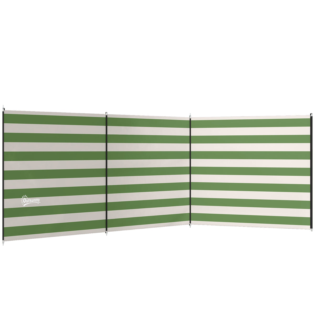 Outsunny 4 Pole Camping Windbreaks, Beach Wind Shield Shelter with Carry Bag and Steel Poles, 540cm x 150cm, Army Green