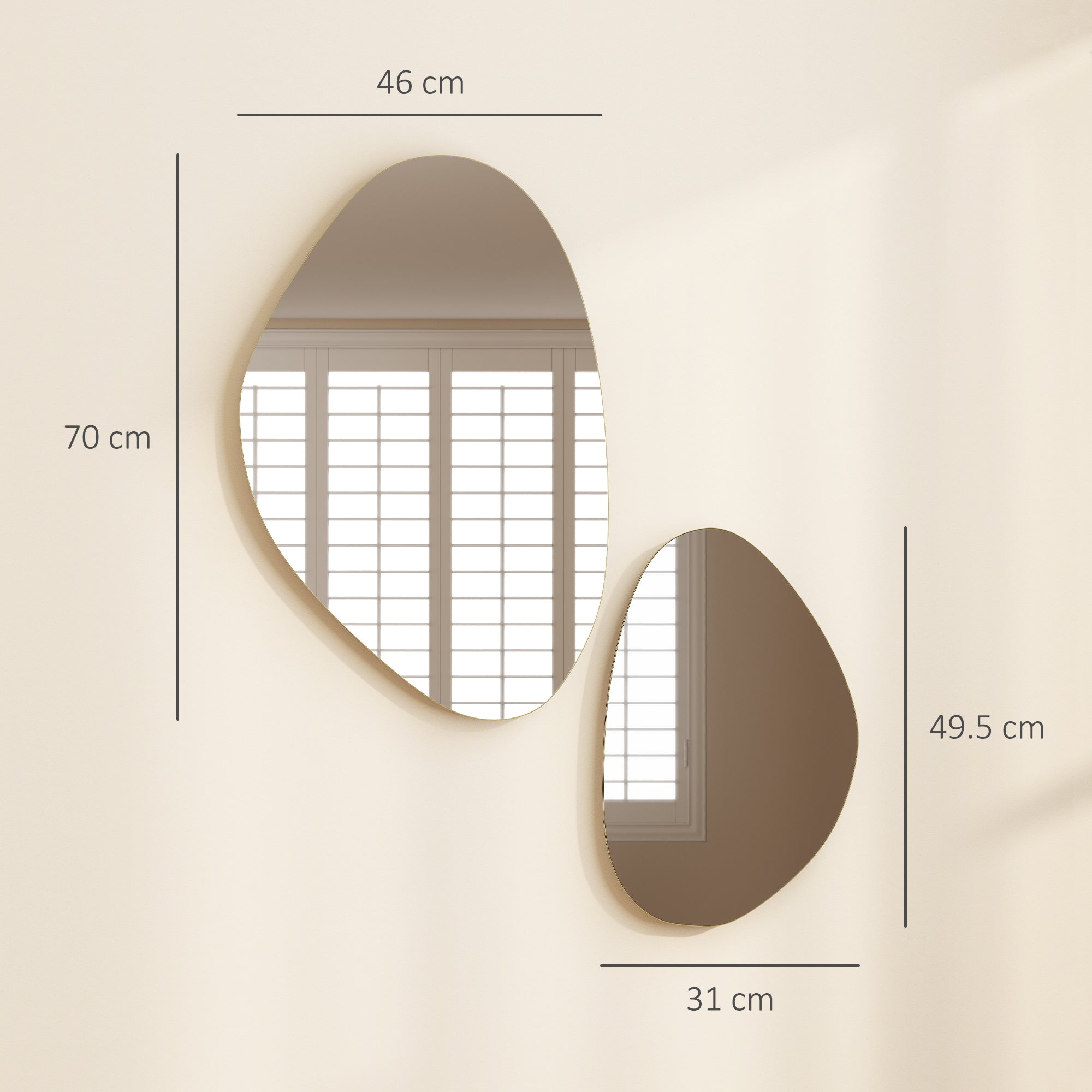 HOMCOM Set of 2 Pebble-Shaped Wall Mirror - Gold Tone