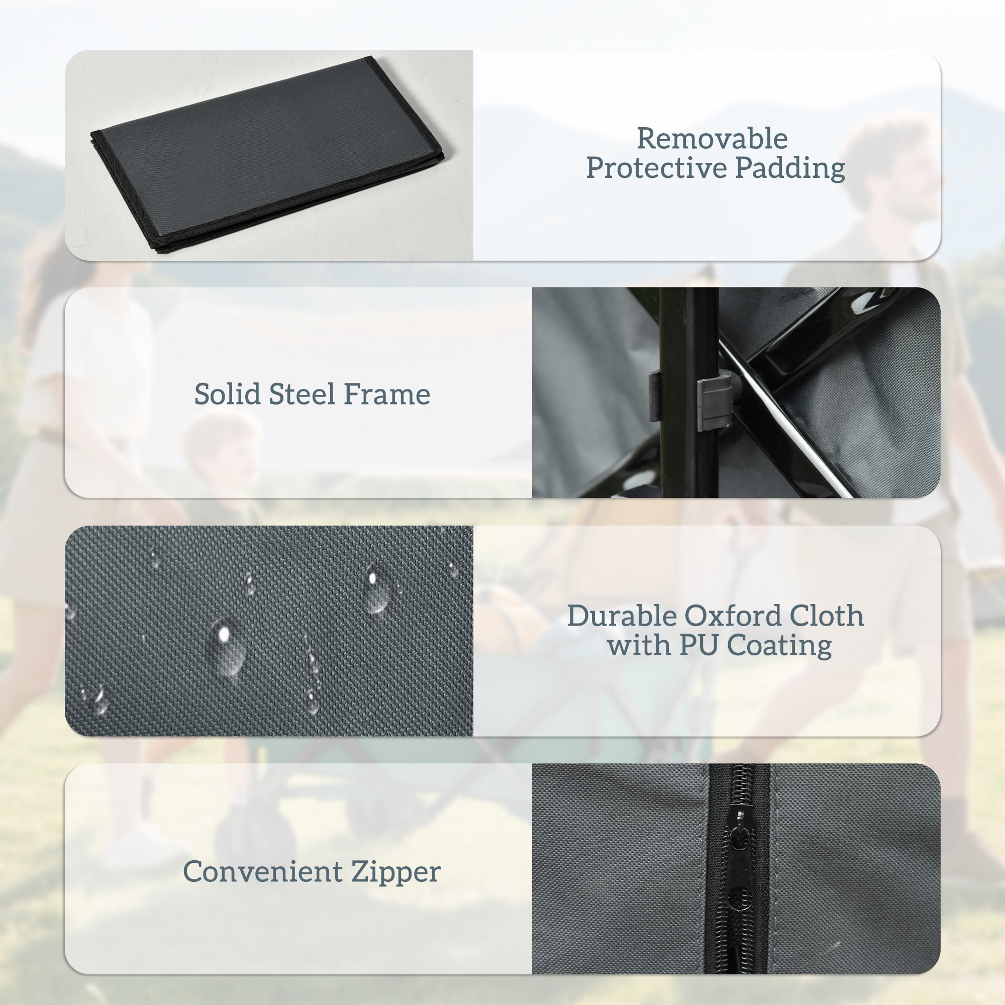 Outsunny Outdoor Pull Along Cart Folding Cargo Wagon Trailer Trolley for Beach Garden with Handle, Anti-Slip Wheel - Dark Grey