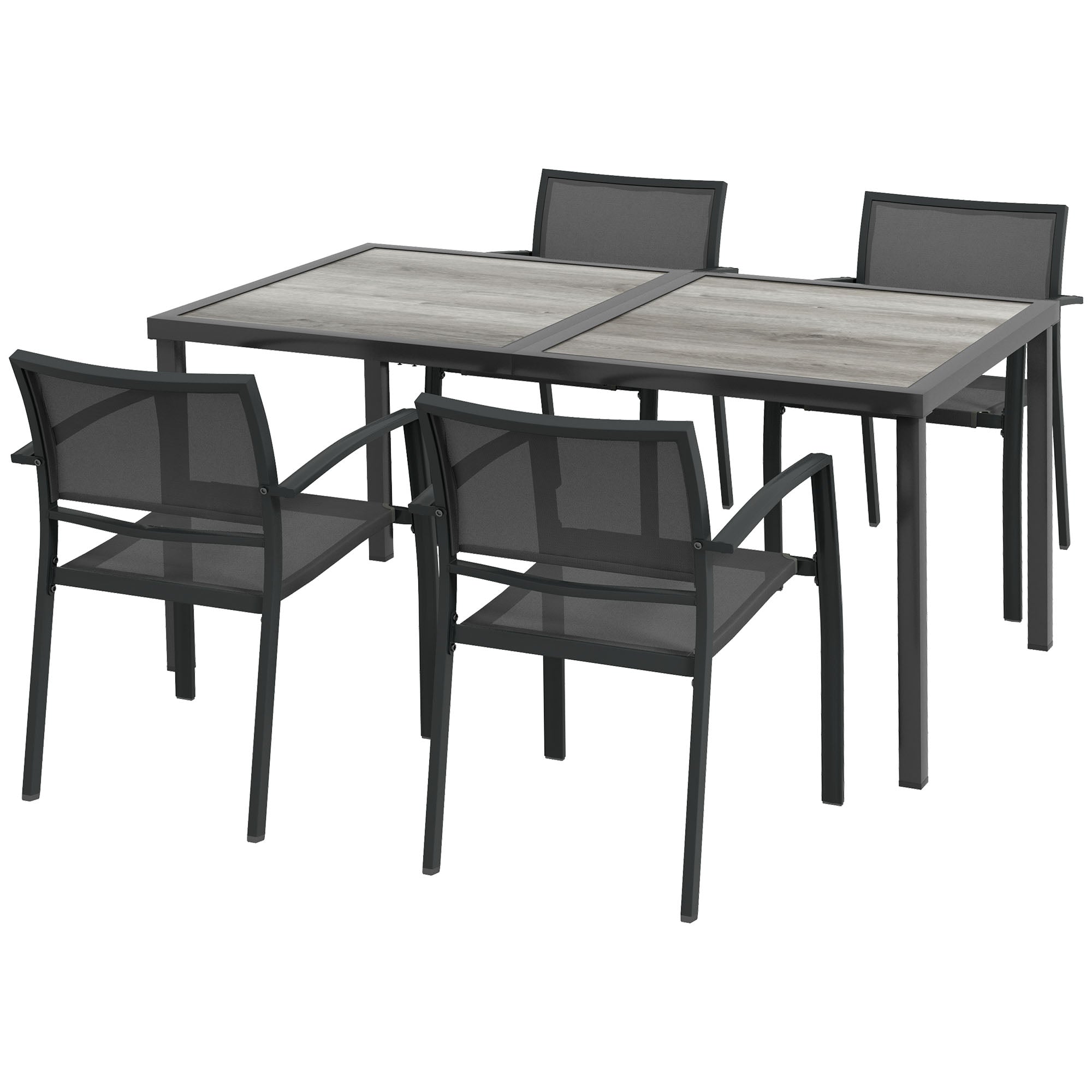 Outsunny Five-Piece Casual Outdoor Dining Set, with Wood-Effect Table - Grey